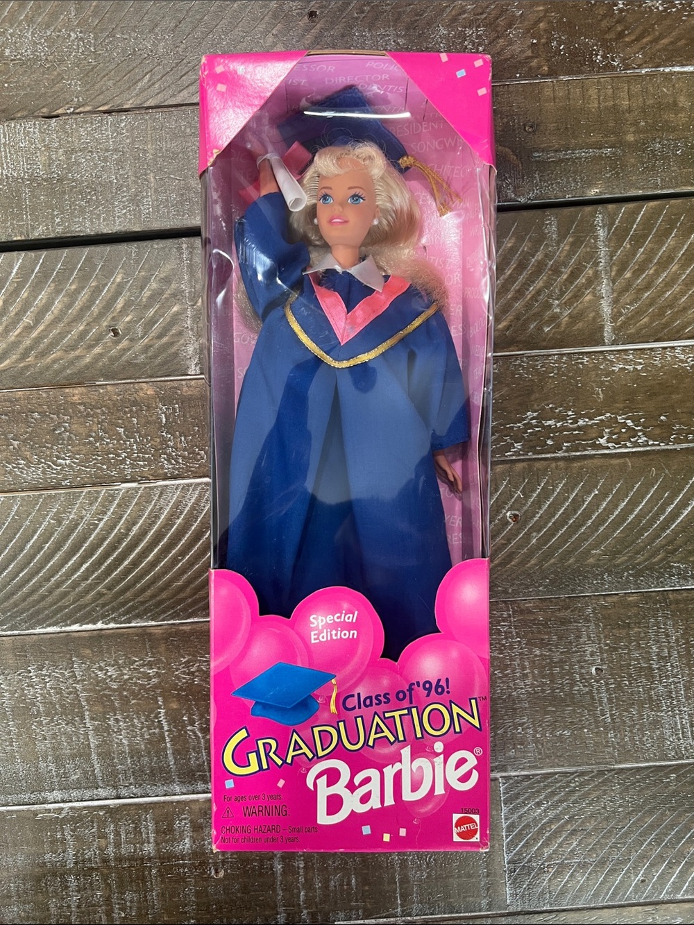 Mattel Barbie 1996 Graduation Doll in Navy & Pink Gown